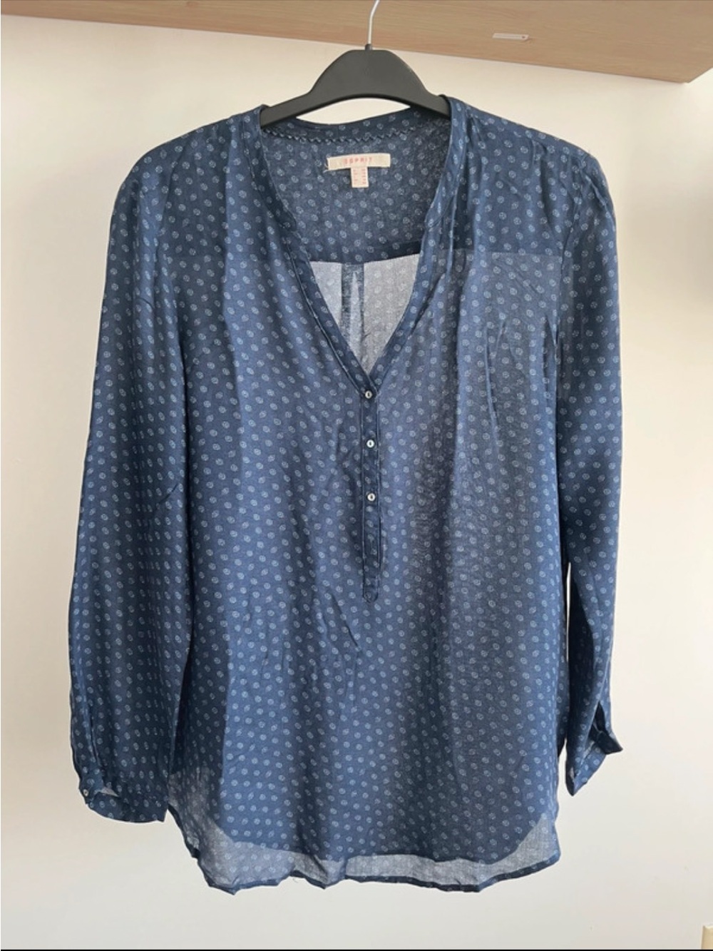 Esprit Navy Blue Printed V-Neck Henley Blouse